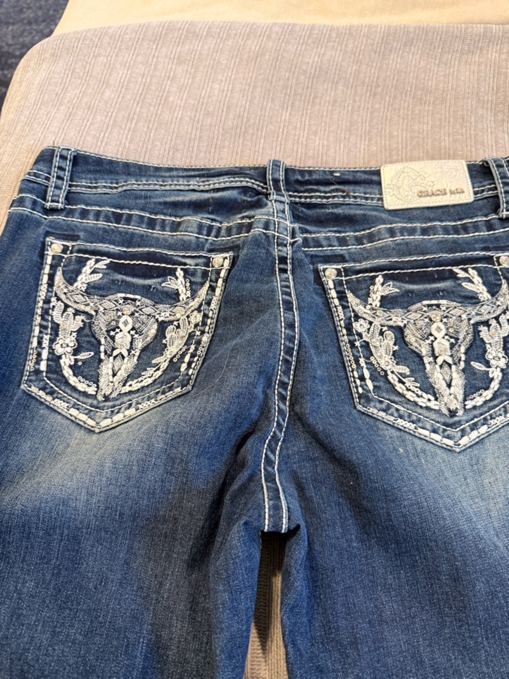 Grace Women's Dark Blue Bootcut Jeans with Fading - Picture 3 of 3